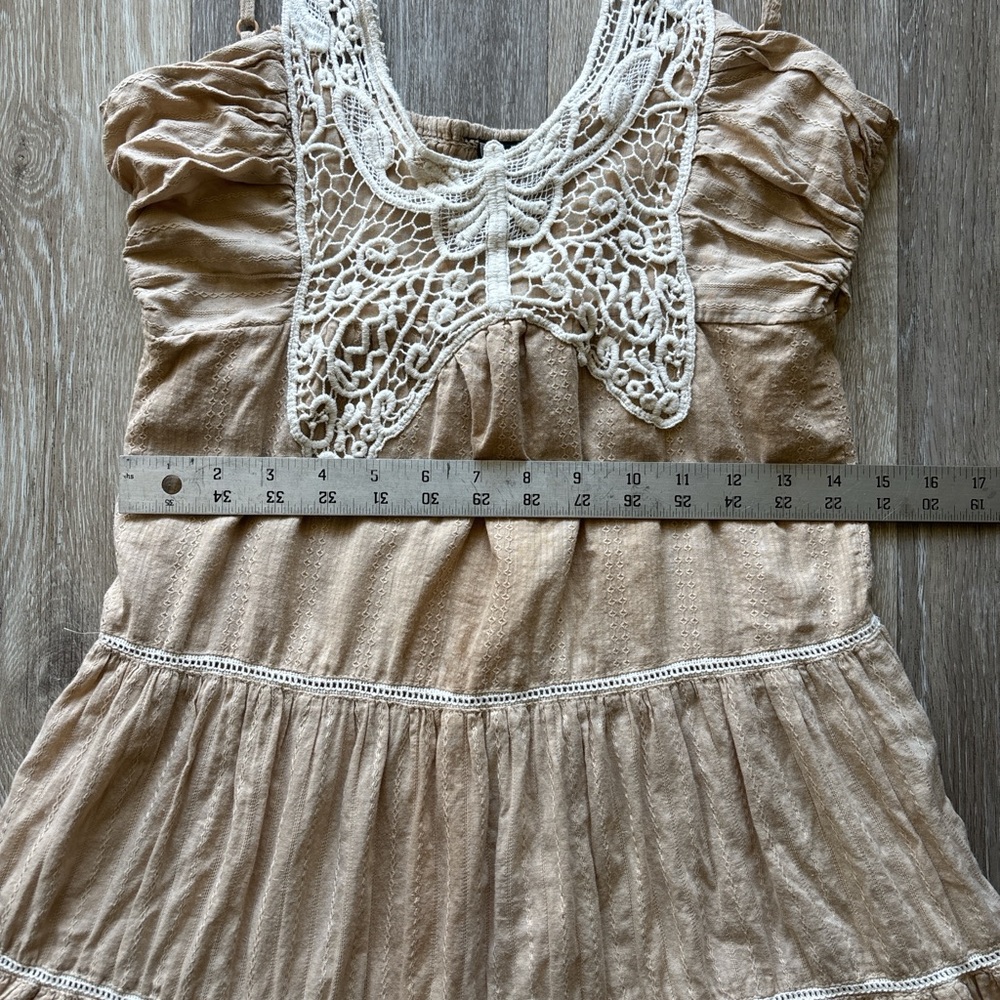 Passport Y2K Beige Tiered Butterfly Crochet Fairy Festival Babydoll Dress Size S - Picture 9 of 10